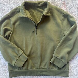 Olive Green Quarter-Zip Fleece Pullover